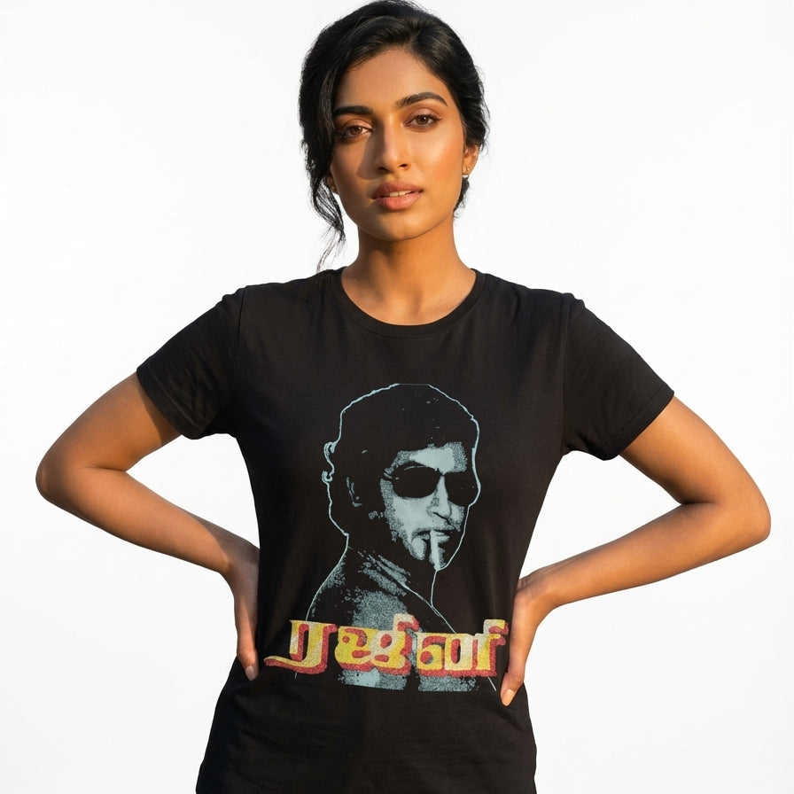 Rajinikanth Vintage Portrait Black Tee