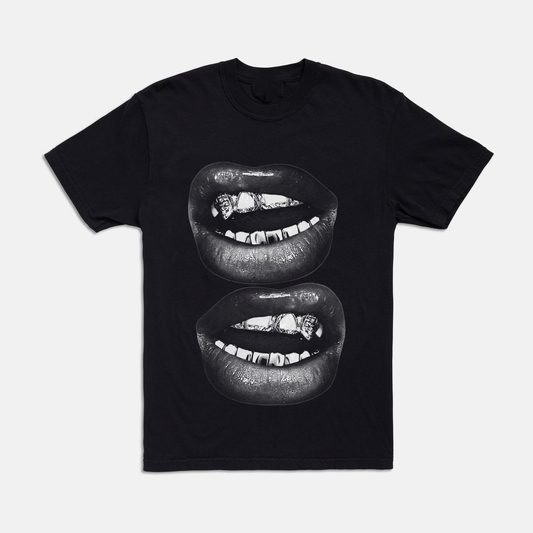 Grillz Lips Halftone Black Unisex Tee