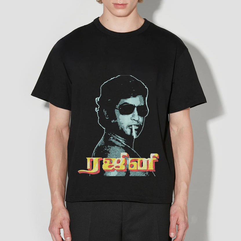 Rajinikanth Vintage Portrait Black Tee
