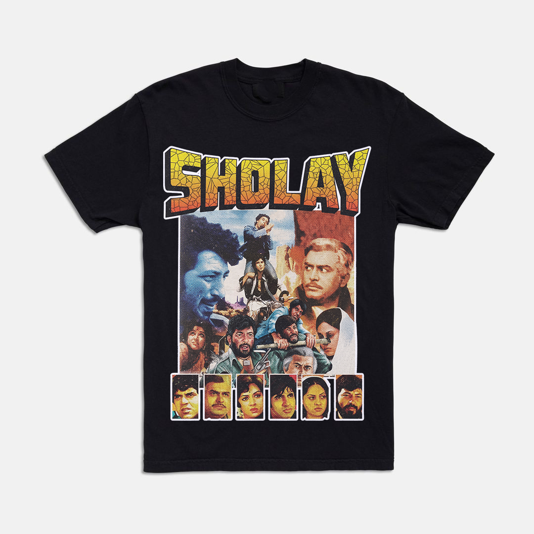 Sholay Vintage Bollywood Movie Poster Black Tee (Unisex)