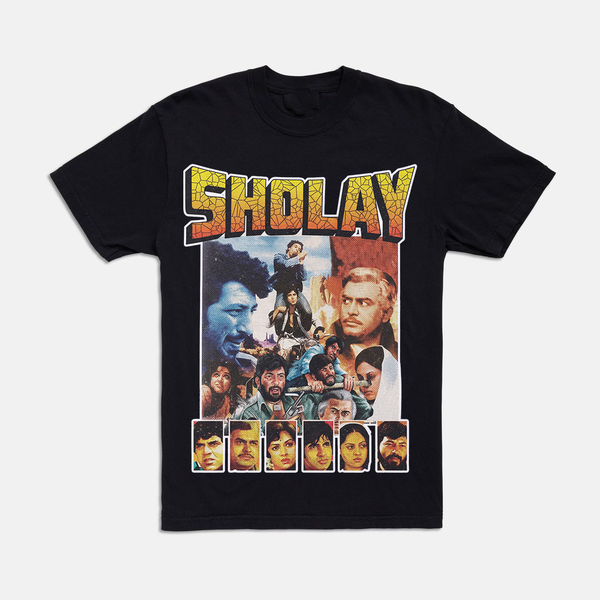 Sholay Vintage Bollywood Movie Poster Black Tee (Unisex)